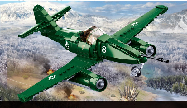 Toy Me 262 model with a snowy landscape background