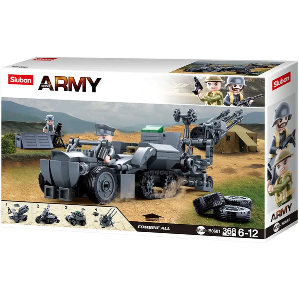 4-in-1 Armored Vehicle Building Brick Kit (368 Pieces)