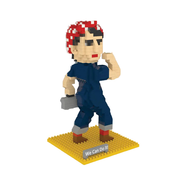Toy figure with red cap and blue outfit on a white background