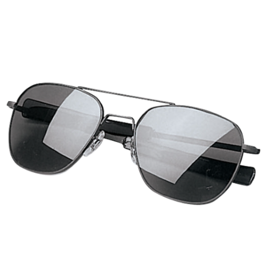 Aviator sunglasses with reflective lenses on a white background