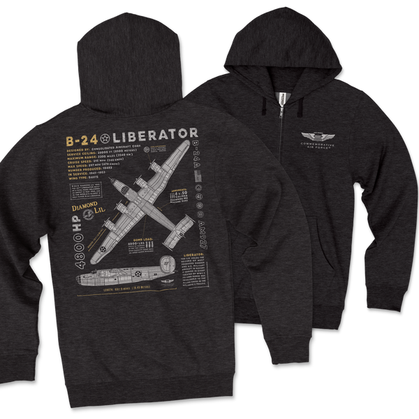 B-24 Liberator "Diamond Lil" Blueprint Zip Hoodie