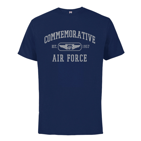 A navy blue t-shirt with 'COMMEMORATIVE AIR FORCE EST. 1957' printed in light gray on the front.