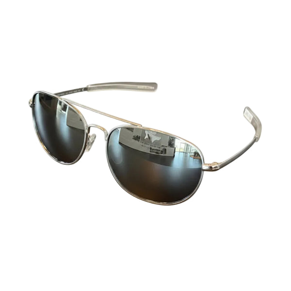 Aviator sunglasses with reflective lenses on a white background