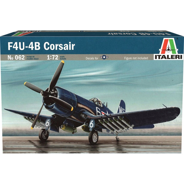 Model airplane kit box for F4U-4B Corsair by Italeri on a white background