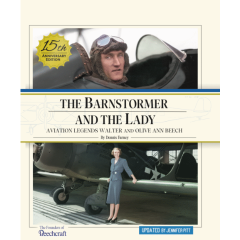 Book cover of 'The Barnstormer and the Lady' with images of a man and woman in front of an airplane.