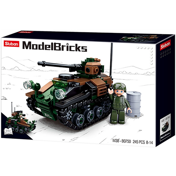 ModelBricks toy set packaging with a tank and soldier figure on a white background