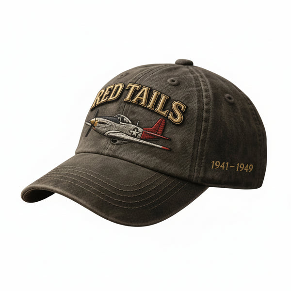 Washed Black cap with 'Red Tails' and airplane emblem